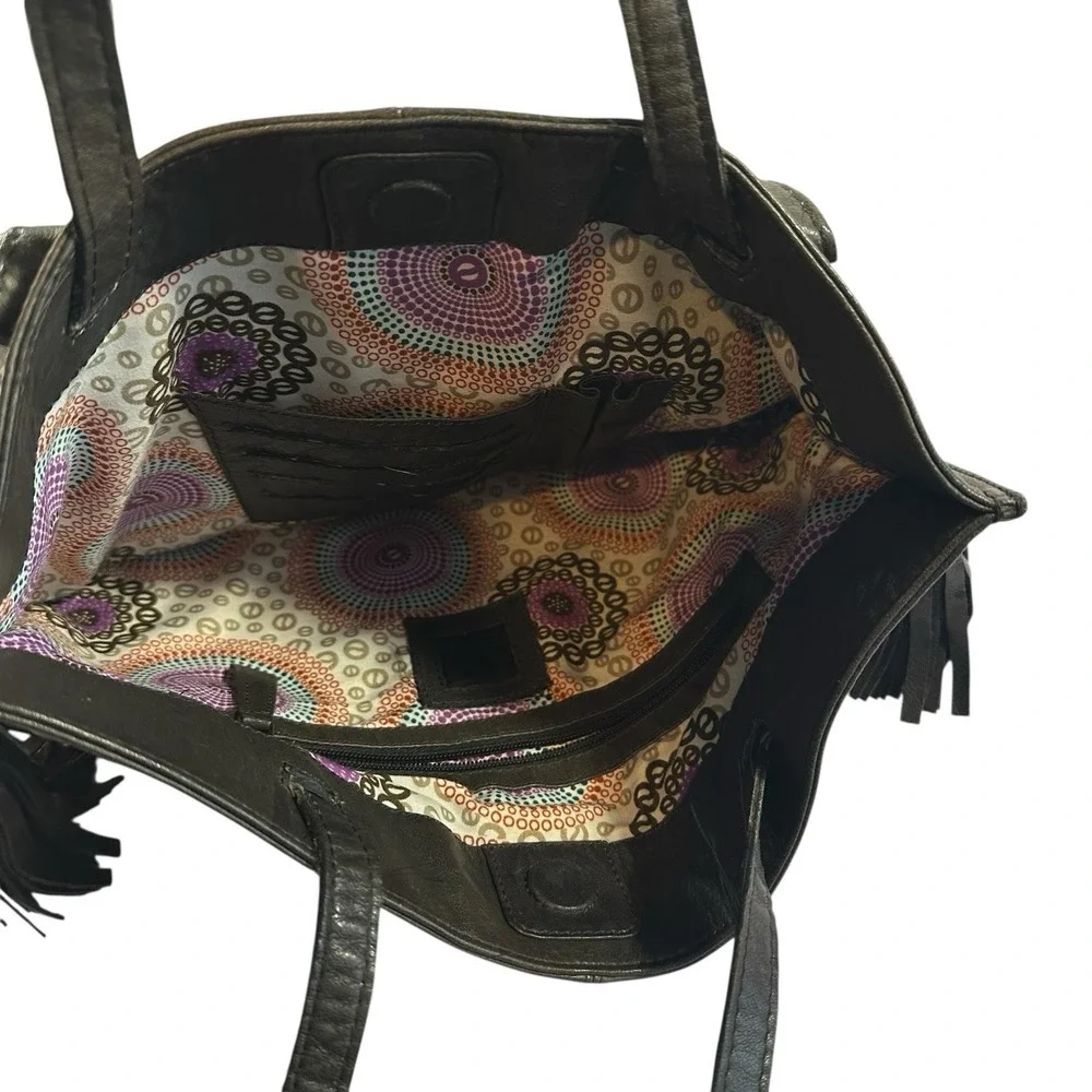 Leather Fringe Tote Bag Brown Genuine Leather‎ Boho Western Festival Hippie